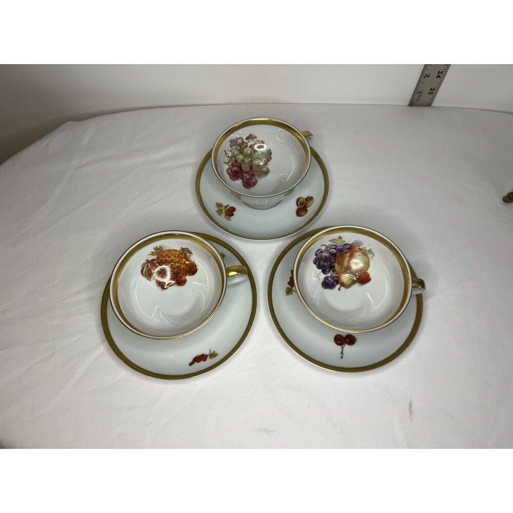 PMR Bavaria Jaeger Co Golden Crown E&R Harvest 3 Cup & 4 Saucers Germany